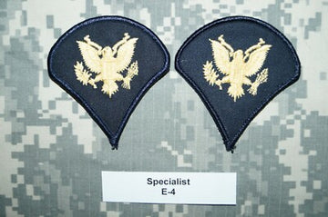 US Army FEMALE DRESS BLUE Rank E-4 Military Patch - Sew On- USED AUTHENIC