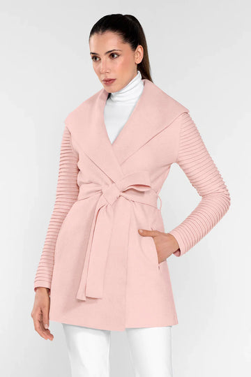 SENTALER WRAP COAT WITH RIBBED SLEEVE IN PINK CLAY