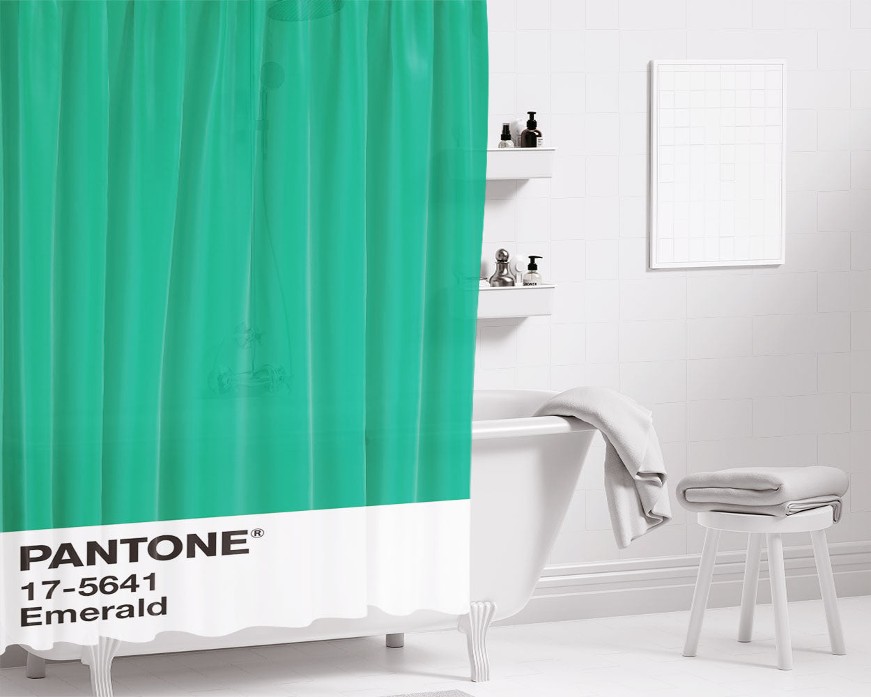 Pantone Emerald Bathroom Shower Curtain Fabric Waterproof | 66 X 72 Inch