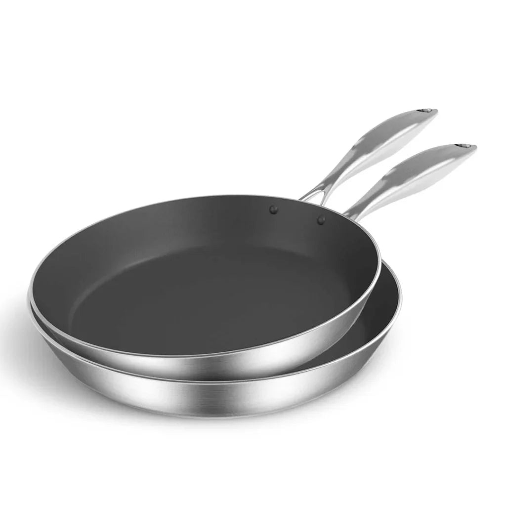 Stainless Steel Fry Pan 22cm & 26cm Induction Non-Stick Interior - Premium