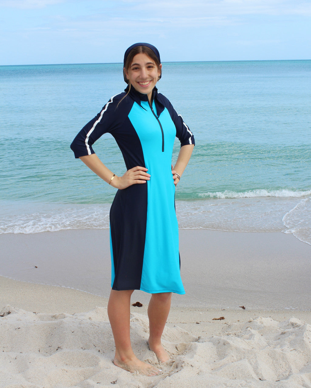 Aqua Modesta Ladies swim dress with zipper style 2633
