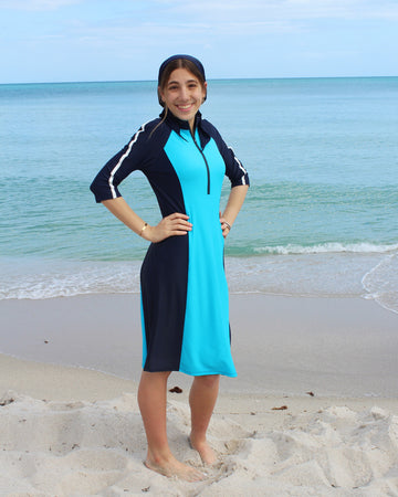 Aqua Modesta Ladies swim dress with zipper style 2633