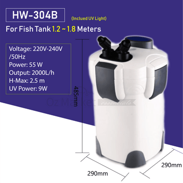 Sunsun Hw-304B - 2000L/h External Canister Filter Uv Light 4 Free Media External Filter