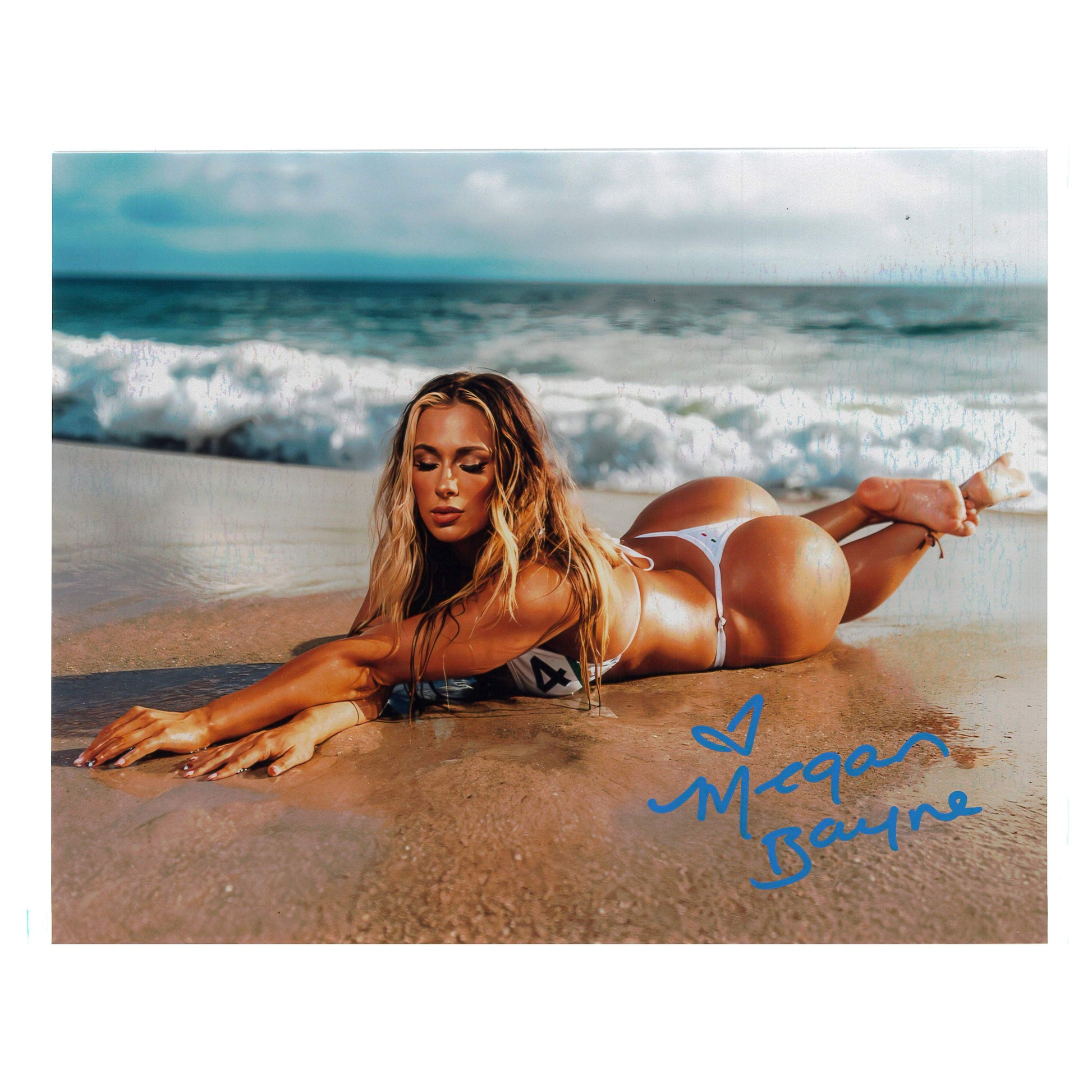 Megan Bayne Laying On Beach 8x10 Promo or 11x14 Poster METALLIC  - Autographed