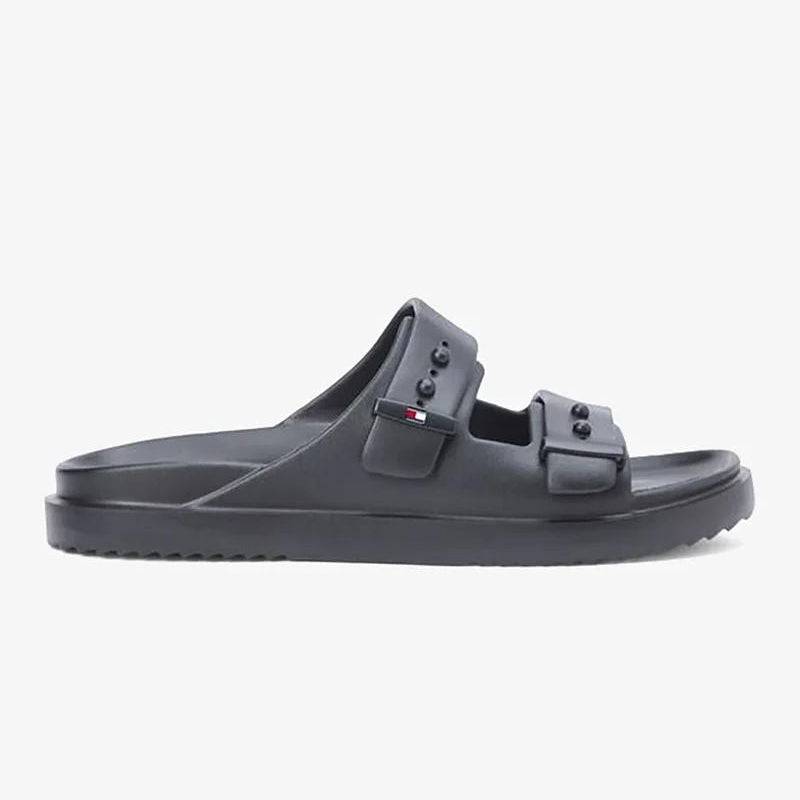 Tommy Hilfiger Black Lightweight Pin Buckle Serrated Pool Slides