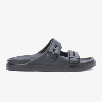 Tommy Hilfiger Black Lightweight Pin Buckle Serrated Pool Slides
