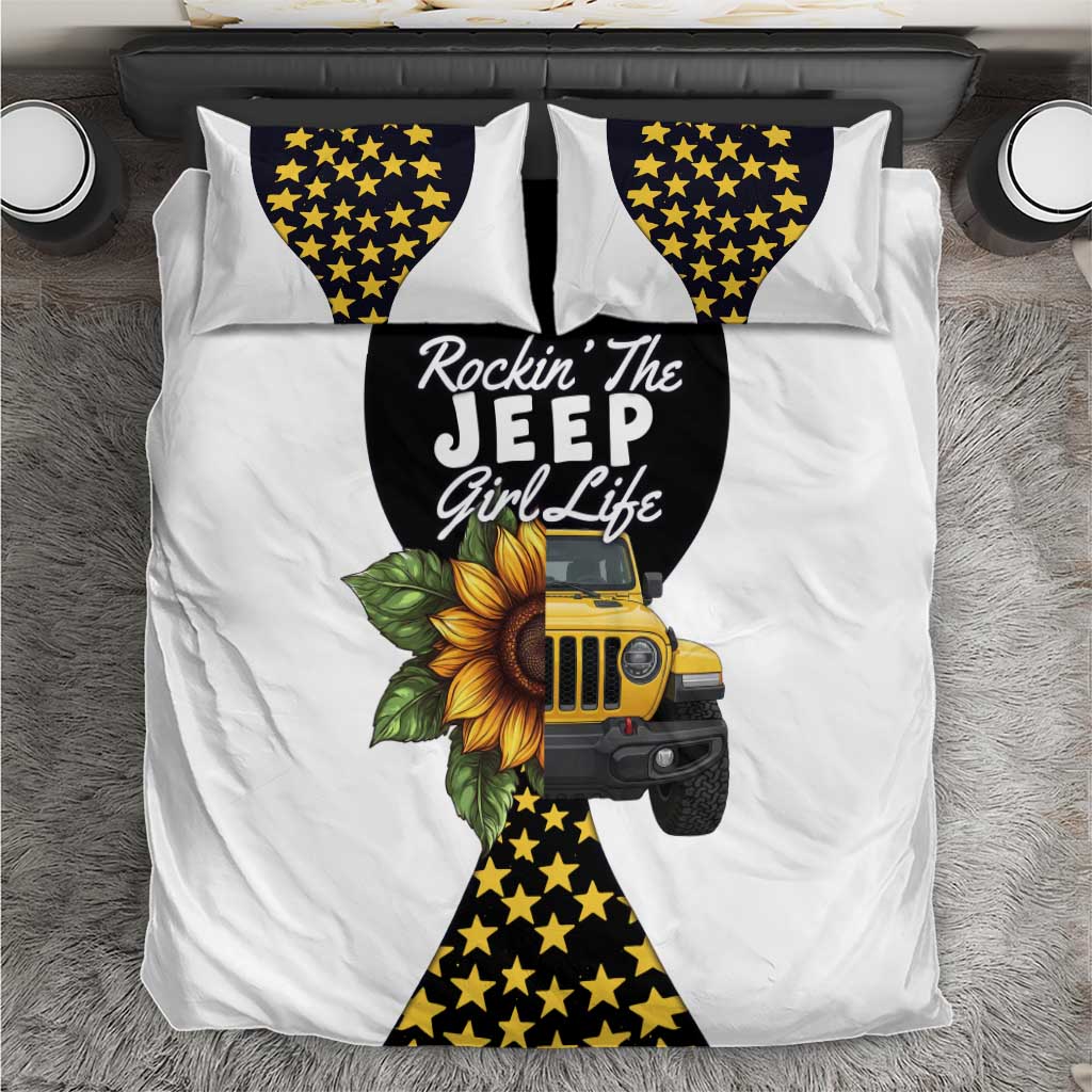 Rockin The Jeep Girl Life Bedding Set Sunflower Americana Graphic Illustration