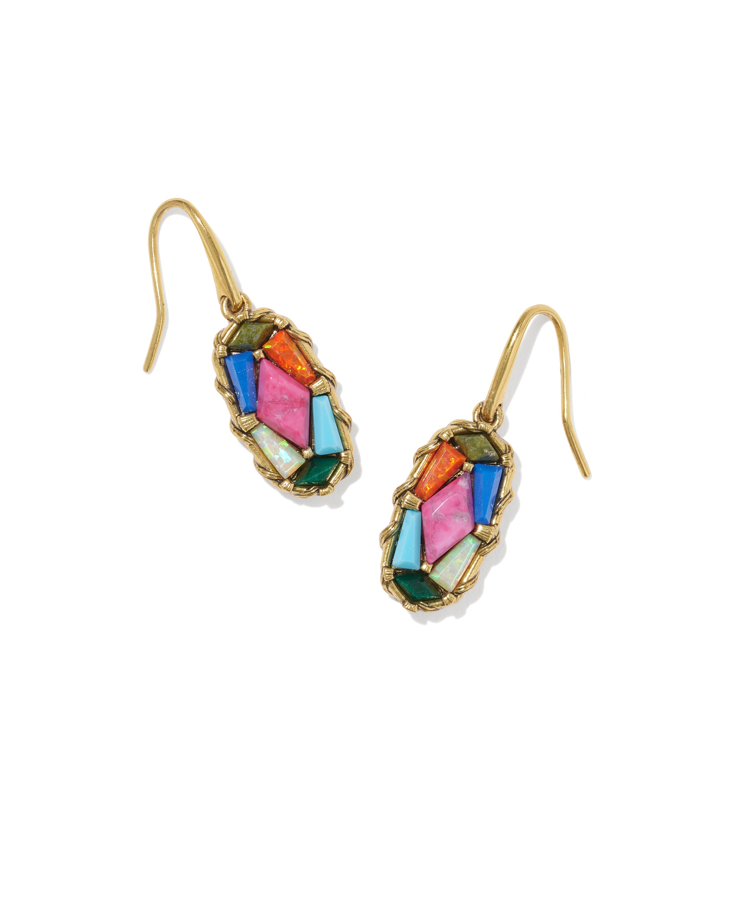 DOLLY PARTON PATCHWORK LEE DROP EARRINGS VINTAGE GOLD BRIGHT MULTI MIX