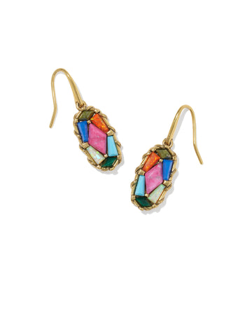 DOLLY PARTON PATCHWORK LEE DROP EARRINGS VINTAGE GOLD BRIGHT MULTI MIX