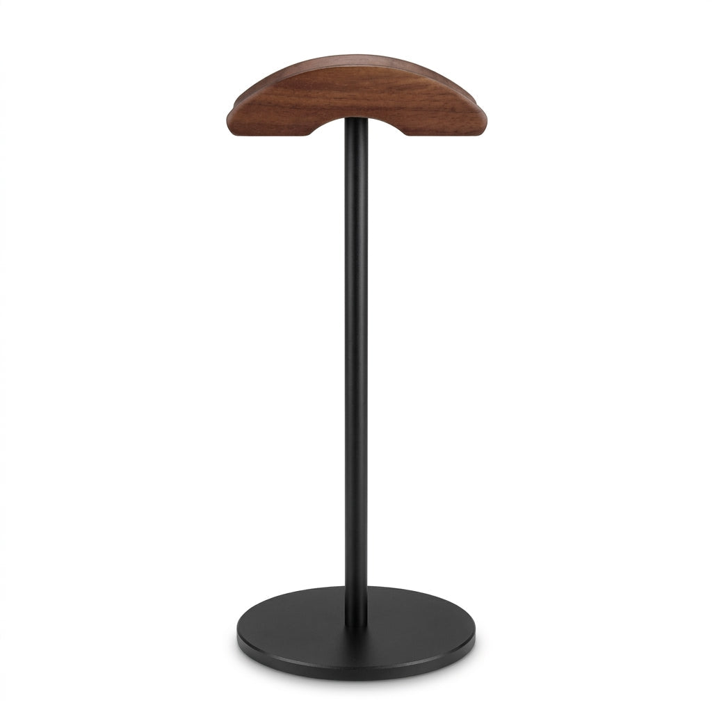 Black Walnut Wood and Aluminium Headphone Stand — Solid Metal Base Desk Headset Holder