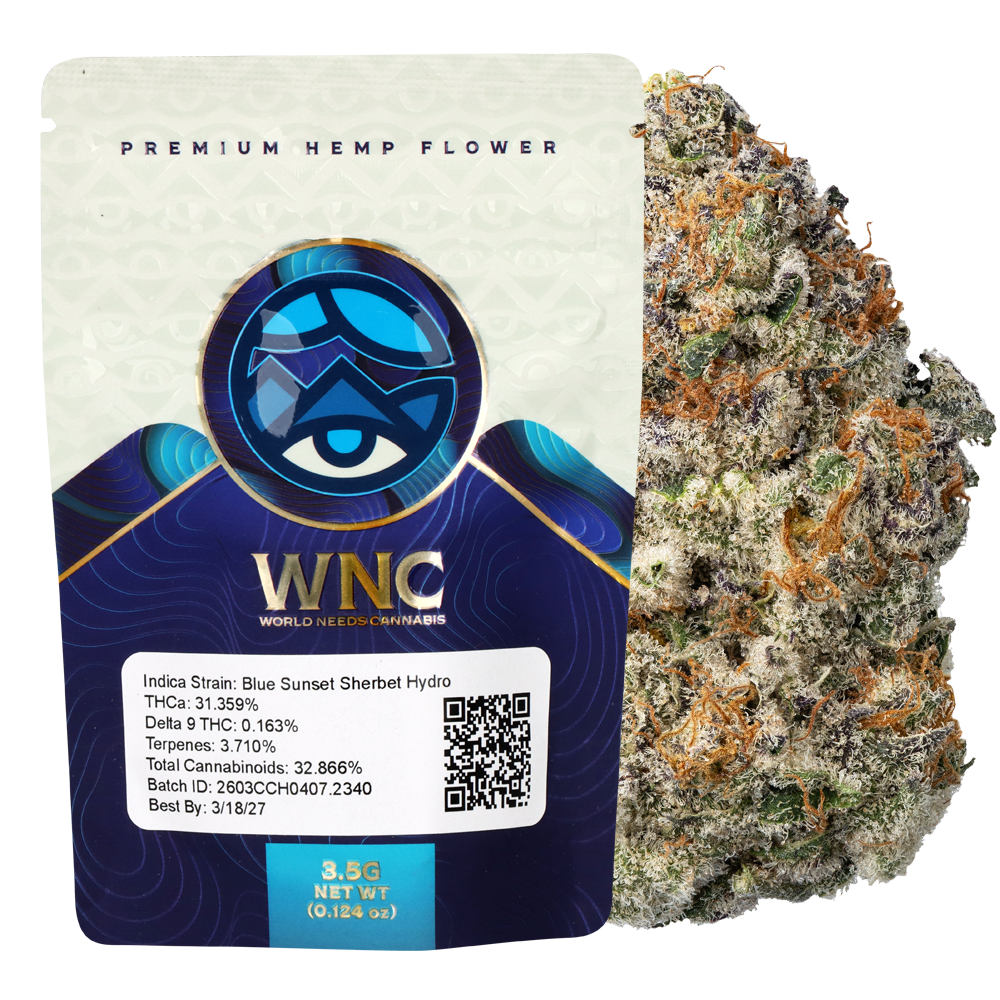 WNC THCA Indoor Hydro Flower | Blue Sunset Sherbet | 3.5 Gram Packaging