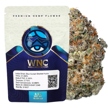 WNC THCA Indoor Hydro Flower | Blue Sunset Sherbet | 3.5 Gram Packaging