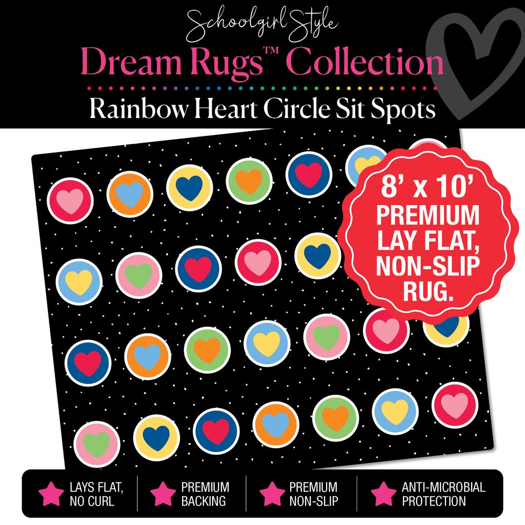 Rainbow Heart Circle Sit Spot Classroom Rug by Schoolgirl Style