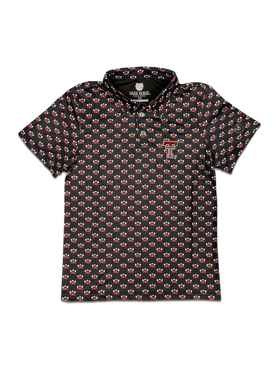 YOUTH Texas Tech Dark Horse "Raider Red Mini" Black Polo