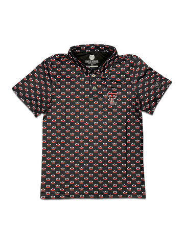 YOUTH Texas Tech Dark Horse "Raider Red Mini" Black Polo